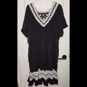 Anthony Richards patio lounge dress gown 4X black white polka dots plus